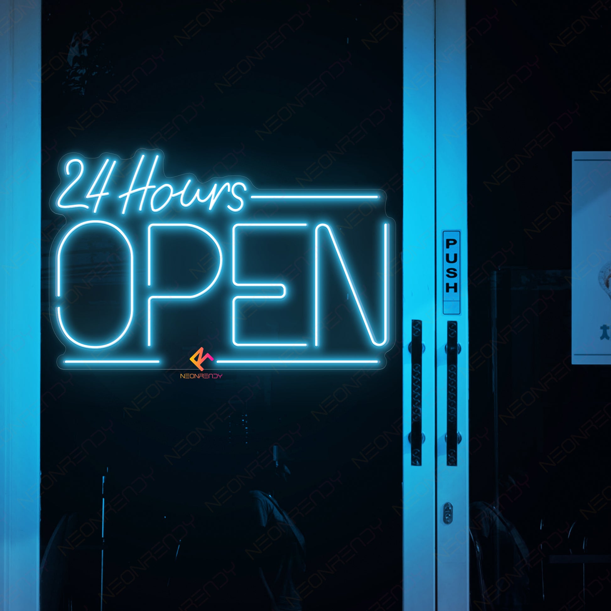 Neon Open 24 Hours Sign Open Led Light light blue