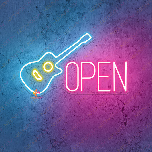 Neon Guitar Open Sign Music Led Light