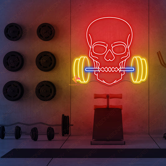 Skull Barbell Neon Sign Gym Led Light