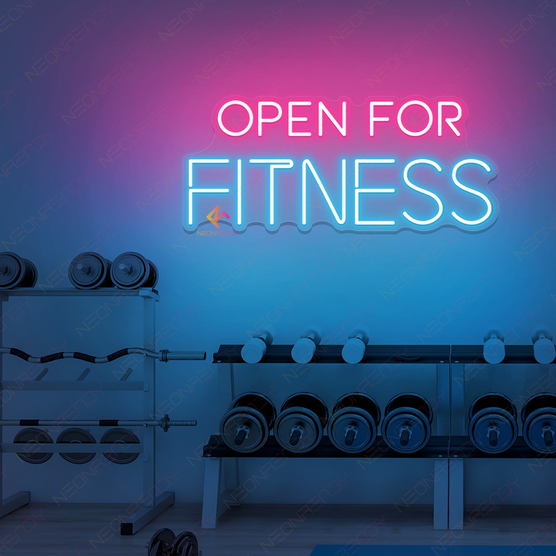Open For Fitness Neon Sign Gym Led Light light blue
