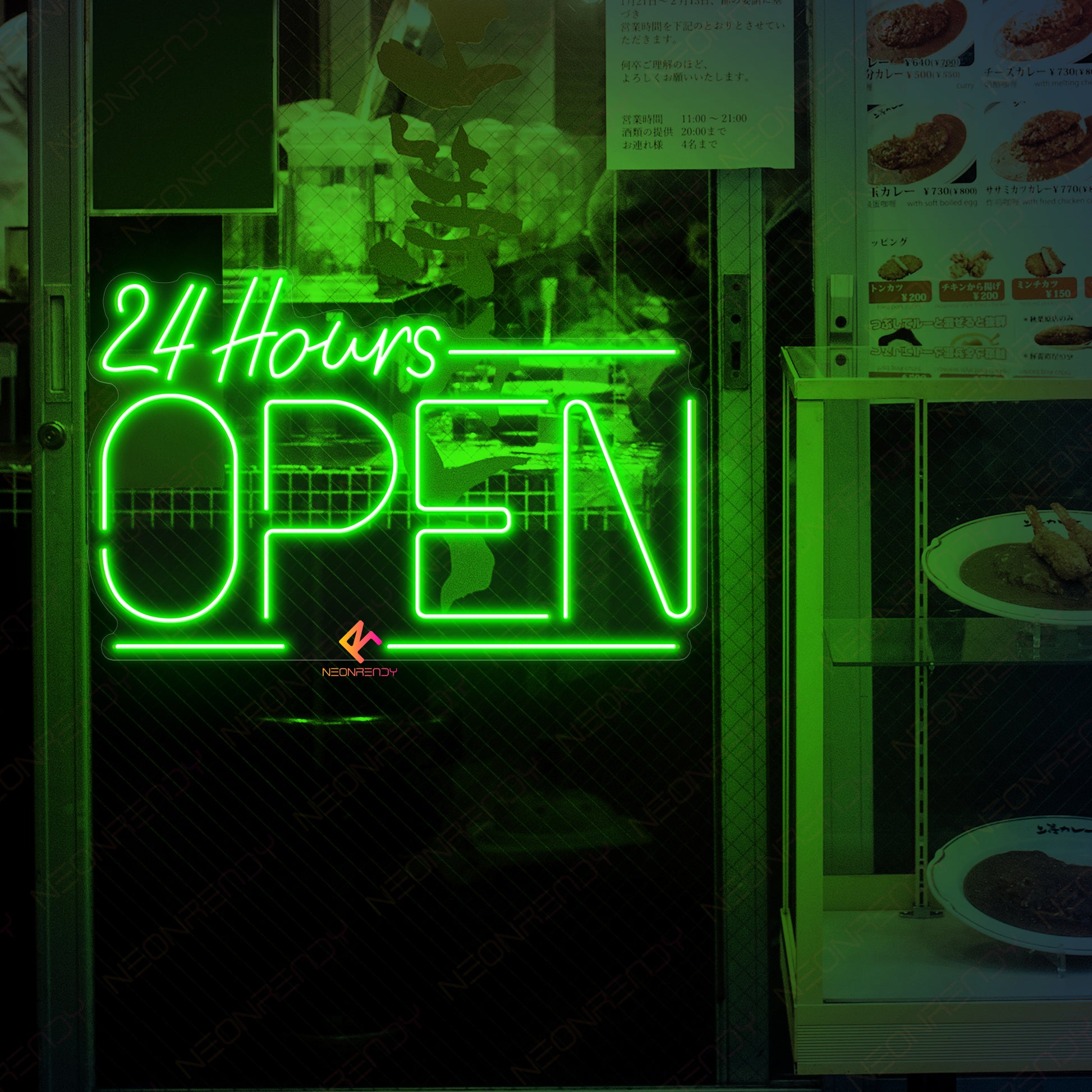 Neon Open 24 Hours Sign Open Led Light green