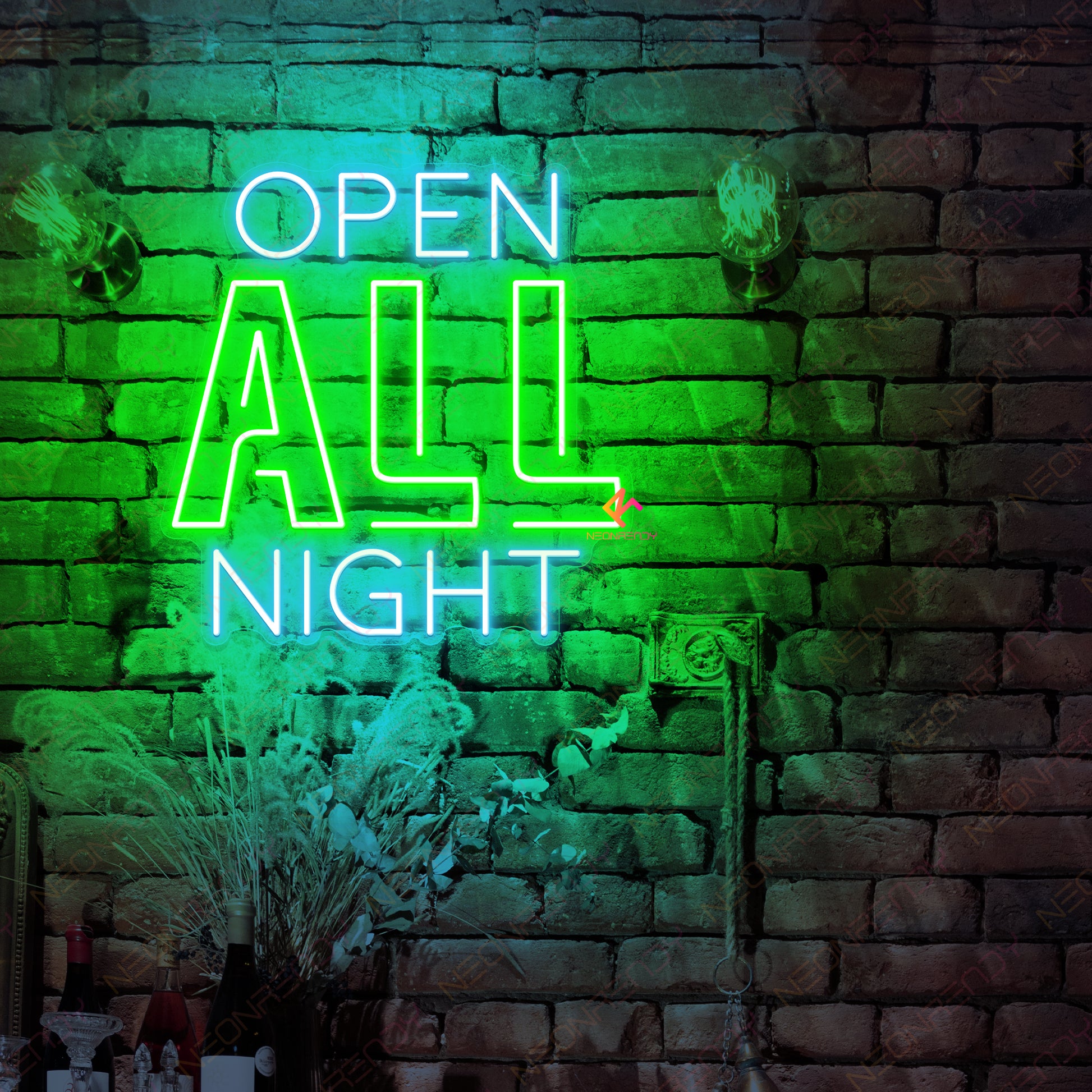 Open All Night Neon Sign Business Led Light green