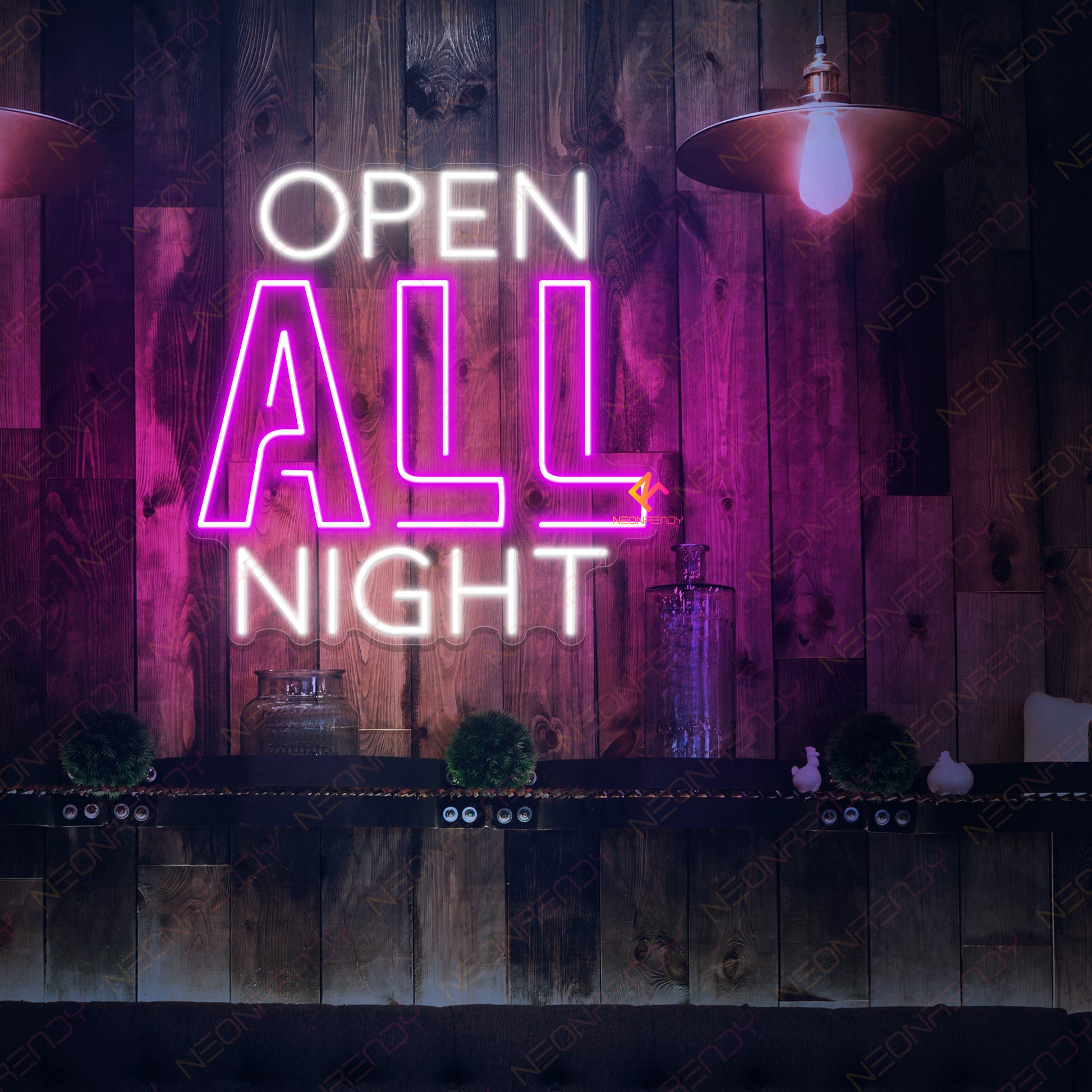 Open All Night Neon Sign Business Led Light purple