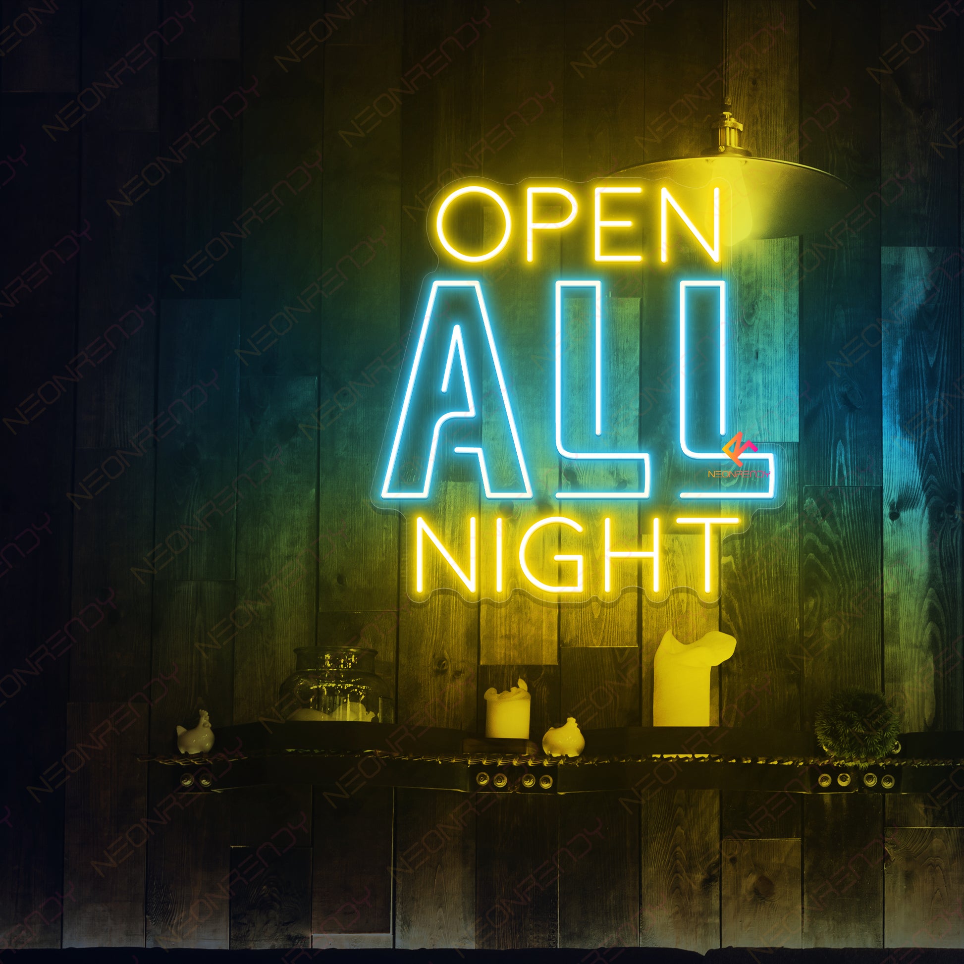 Open All Night Neon Sign Business Led Light light blue