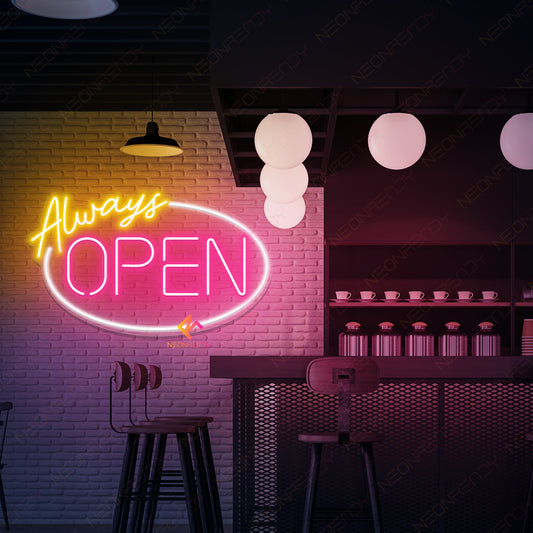 Always Open Neon Sign Business Decor Led Light pink