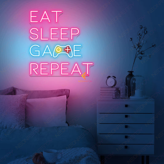 Eat Sleep Game Repeat Neon Sign Light Up For Gaming