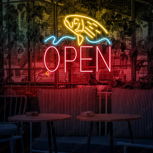 Neon Fish Open Sign For Restaurants
