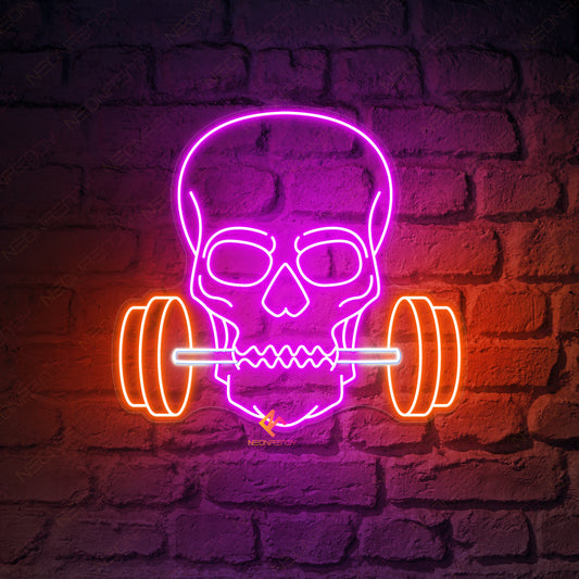 Skull Barbell Neon Sign Gym Led Light